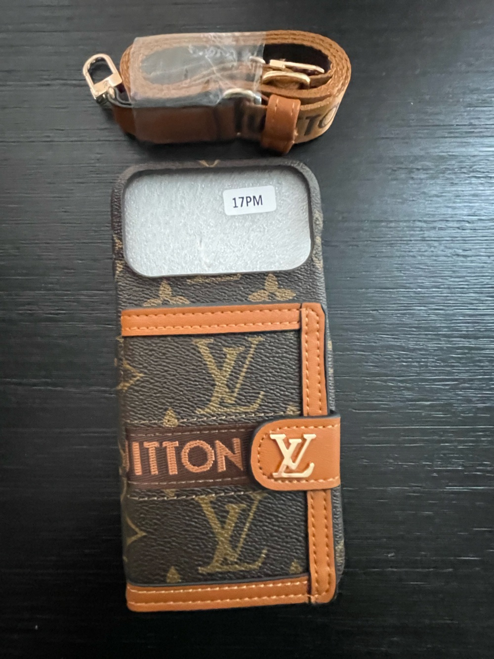 iPhone 17 pro max crossbody Card Wallet Phone Case in Brown & Tan